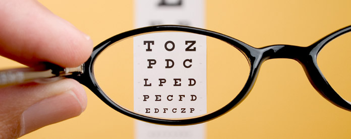 An eye test chart seen through a pair of glasses